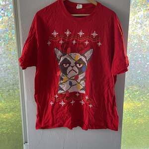 Grumpy Cat Merry Restmas Christmas Holiday T-Shirt Red XL